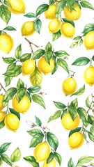 Obraz premium Watercolor illustration of lemons and leaves on a white background