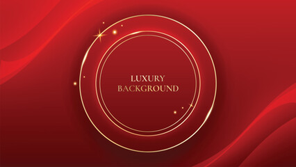 Red Luxury Background With Lines Golden Circle and Glitter Effect. Elegant style vector design
