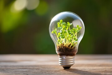 Sprouting Plants in Light Bulb Container with Soil and Emerging Greenery
