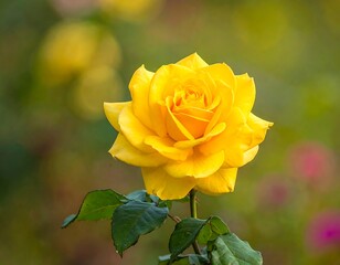 A vibrant, close-up shot of a beautiful yellow rose in bloom