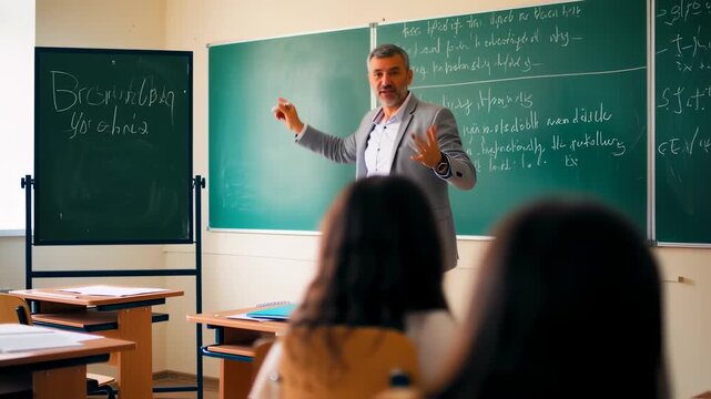 Classroom Lecture - Teacher Explaining Lesson to Students in School.