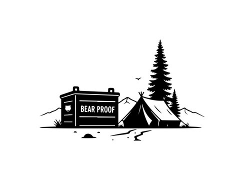 Bear Proof Cabin and Campsite Vector Illustration