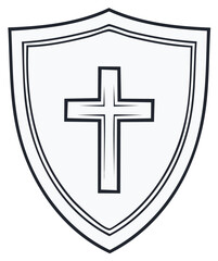 Fototapeta premium Shield Outline with Christian Cross Symbol for Protection or Religion Icon