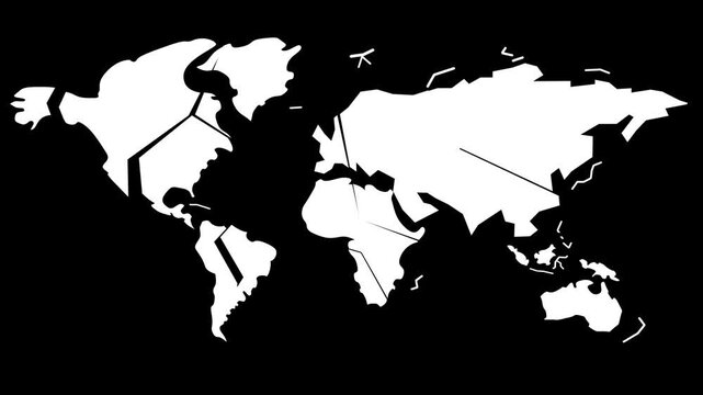 Cracked World Map Animation Representing Global Crisis and Breakdown Concept