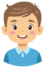Obraz premium Happy smiling cartoon boy with brown hair and blue shirt portrait illustration