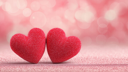 Obraz premium Bright red hearts sit closely together on a sparkling pink backdrop, radiating warmth and affection Generative AI