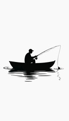 man with a boat Man Fishing from Boat with Rod on Water Vector Illustration