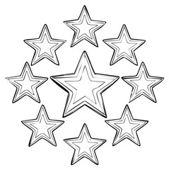 Obraz premium Hand Drawn Star Shapes Forming a Circle Configuration Isolated on White Background Festive Design, Christmas Theme