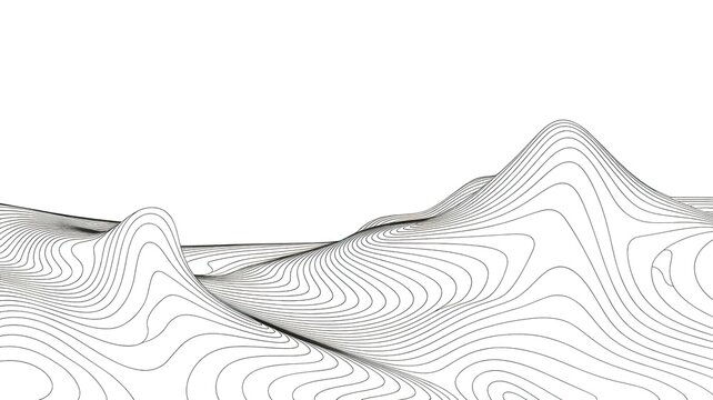 Abstract topographic contour lines forming abstract landscape on white black