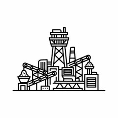 Obraz premium Industrial Factory Building with Conveyor Belts and Towers.