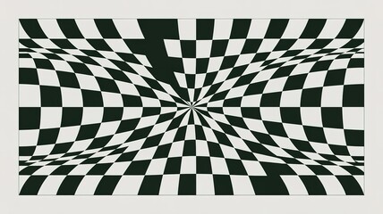 Obraz premium Pattern optical illusion with black and white squares creating a distorted perspective effect and depth perception challenge