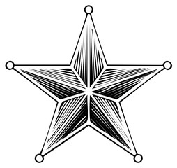 Obraz premium Stylized Five Pointed Star Shape with Radial Pattern and Rivets on Corners: Vector Art