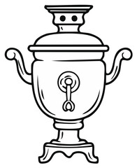 Fototapeta premium Black and white illustration of a Russian Samovar, a traditional tea-making utensil