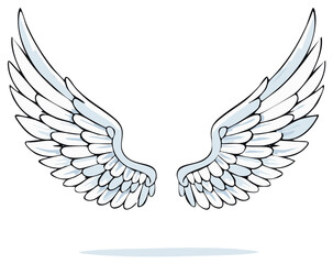 Stylized illustration of white angel or bird wings, simple graphic design.