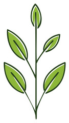 Obraz premium Green leaf stem with stylized leaves, illustration of a plant. Decorative nature element.