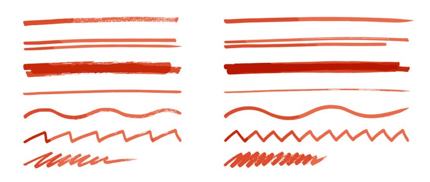 Vector red scribble lines, hand-drawn strokes, abstract artistic elements, for design or design overlay, isolated on transparent background, png