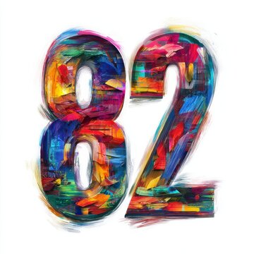 Colorful Abstract Number Eighty-Two in Vibrant Artistic Style