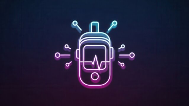 Neon Glow Medical Health Monitoring Device with Digital Heartbeat Waveform and Data Connections