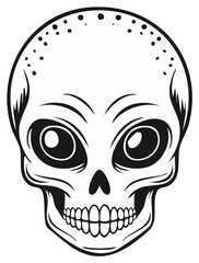 Obraz premium Cartoon skull illustration with large eyes and dots on head vector design