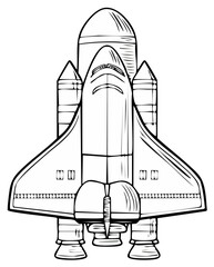 Black and White Space Shuttle Illustration. Detailed Drawing of a Spacecraft