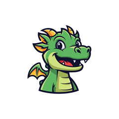 Fototapeta premium A friendly smiling green dragon with small wings and orange horns