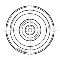 Hand drawn crosshair scope reticle illustration for targeting, aiming, and focus concepts