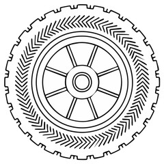 Obraz premium Tractor tire outline, agricultural vehicle wheel, rubber tread pattern, transportation