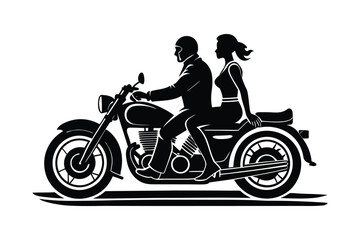Couple on Motorcycle Silhouette Vector 