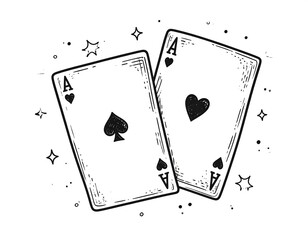 Two ace playing cards, spades and hearts, with small star decorations