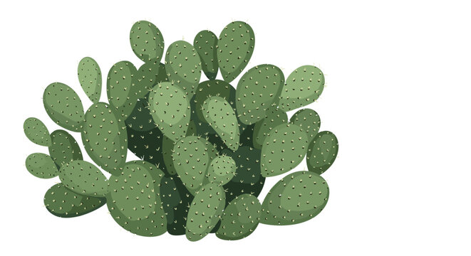 Detailed illustration of a large cluster of green prickly pear cactus pads with many small thorns on a white background.