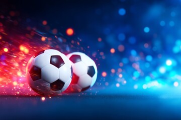 Naklejka premium Dynamic 3D Abstract Scene with Glowing Effects and Soccer Balls in Motion