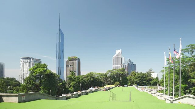 Kuala Lumpur skyline. Panning motion. Merdeka 120