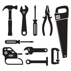 Tool Silhouette Vector Set Hammer, Wrench, Screwdriver and More
