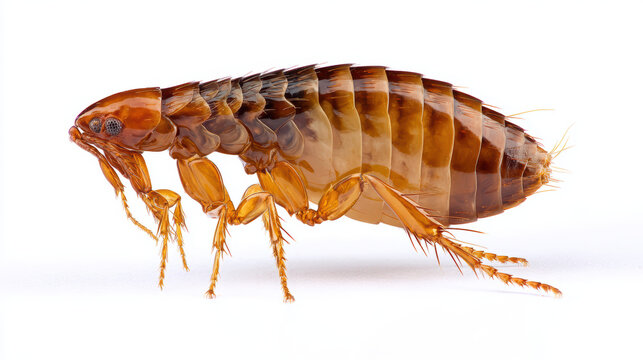 macro image of a flea for educational purposes on clean background