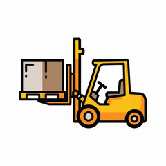 Forklift loading pallet with boxes warehouse equipment