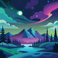 winter landscape with forest and mountains