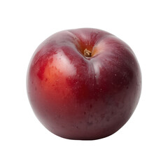 Ripe dark red plum isolated on white background with water droplets