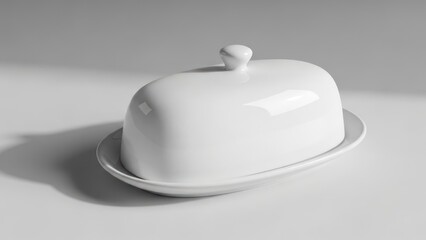 Fototapeta premium White ceramic butter dish isolated on white background minimalist design food photography