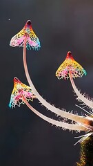 Colorful Mushrooms in Dark Background.