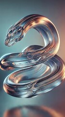 Shiny metal snake sculpture closeup.