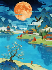 Chinese ancient style landscape illustration