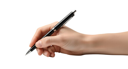 Close up view of hand holding pen in writing position