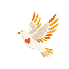 world peace day illustration with dove, sunflower, heart. Poster with symbol. Hand drawn vector illustration