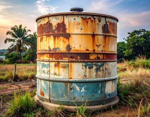 Obraz premium Aging Plastic Water Storage Tank with Faded Color and Surface Scratches