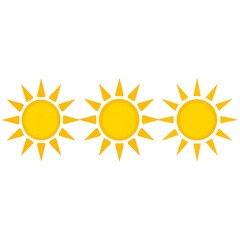Three yellow sun shapes with spikey points radiate outwards, symmetrically arranged on a plain white background