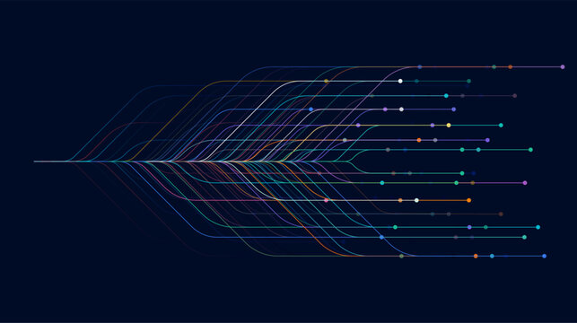 Big data visualization. Social network, financial analysis of complex databases. Data mining. Vector technology background. Information analytics concept.