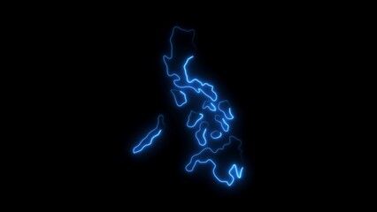 Blue Neon Outline of the Philippines Archipelago on Black Background geography © AR Rahman