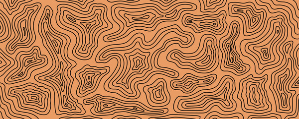 Hiking Topo Mountain Map Line Background. Contour Topographic Terrain Map Graphic. Topography Relief Texture. Vector Outline Illustration