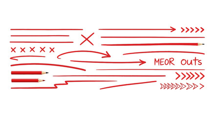 Obraz premium red correction marks lines arrows crosses and pencils on white symbolizing feedback proofreading and document revision for education and business illustrating editing processes.