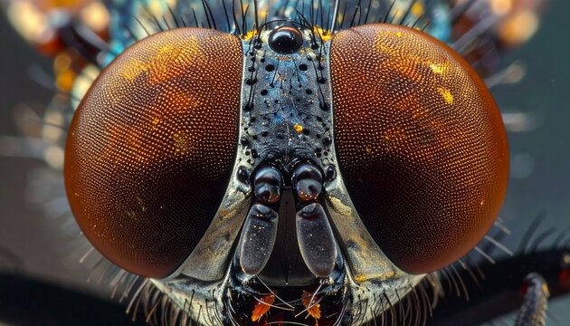 Extreme Close-Up of a Flys Compound Eyes - A Macro Perspective.